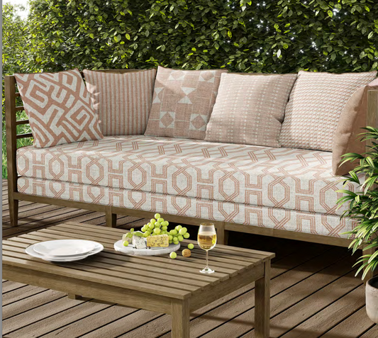 Octagon Lattice Fabric - Ivory with Blush Pink detail
