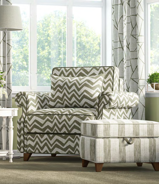Zigzag Fabric - Ivory with Olive detail