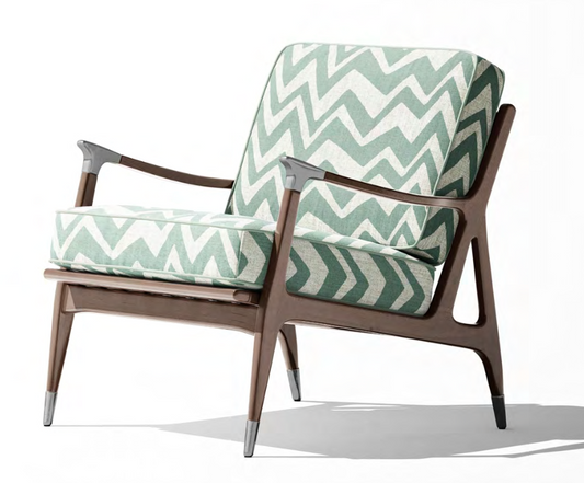 Zigzag Fabric - Ivory with Jade Green detail