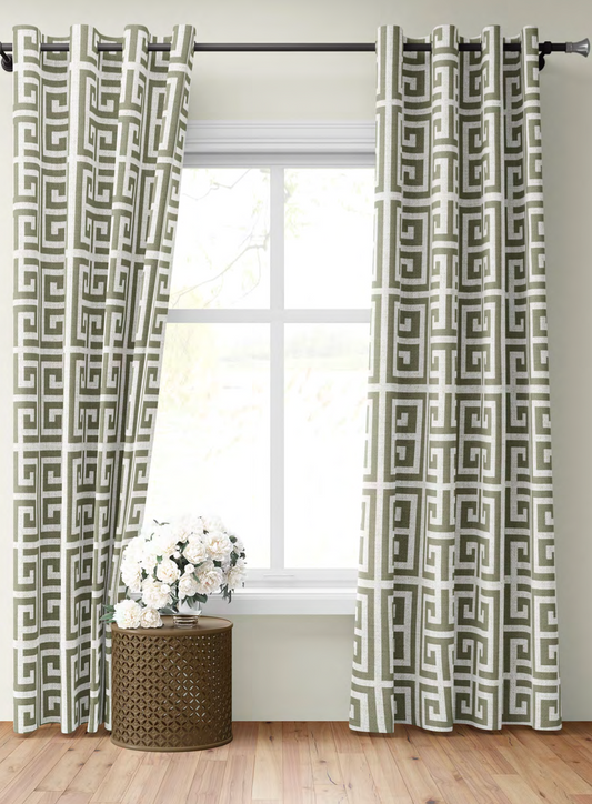 Greek Key Fabric - Olive