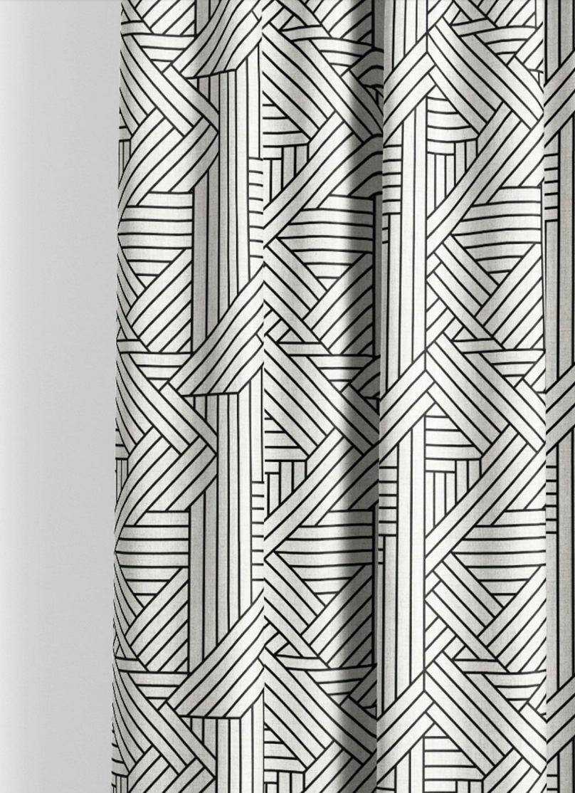 Panel Weave Fabric - Ivory with Black detail