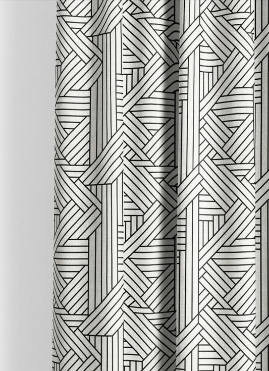 Panel Weave Fabric - Ivory with Black detail