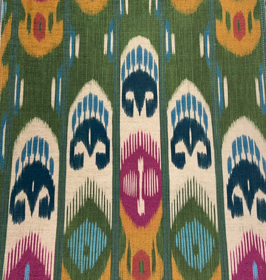 Totem Ikat Fabric - Forest Green Multicolour