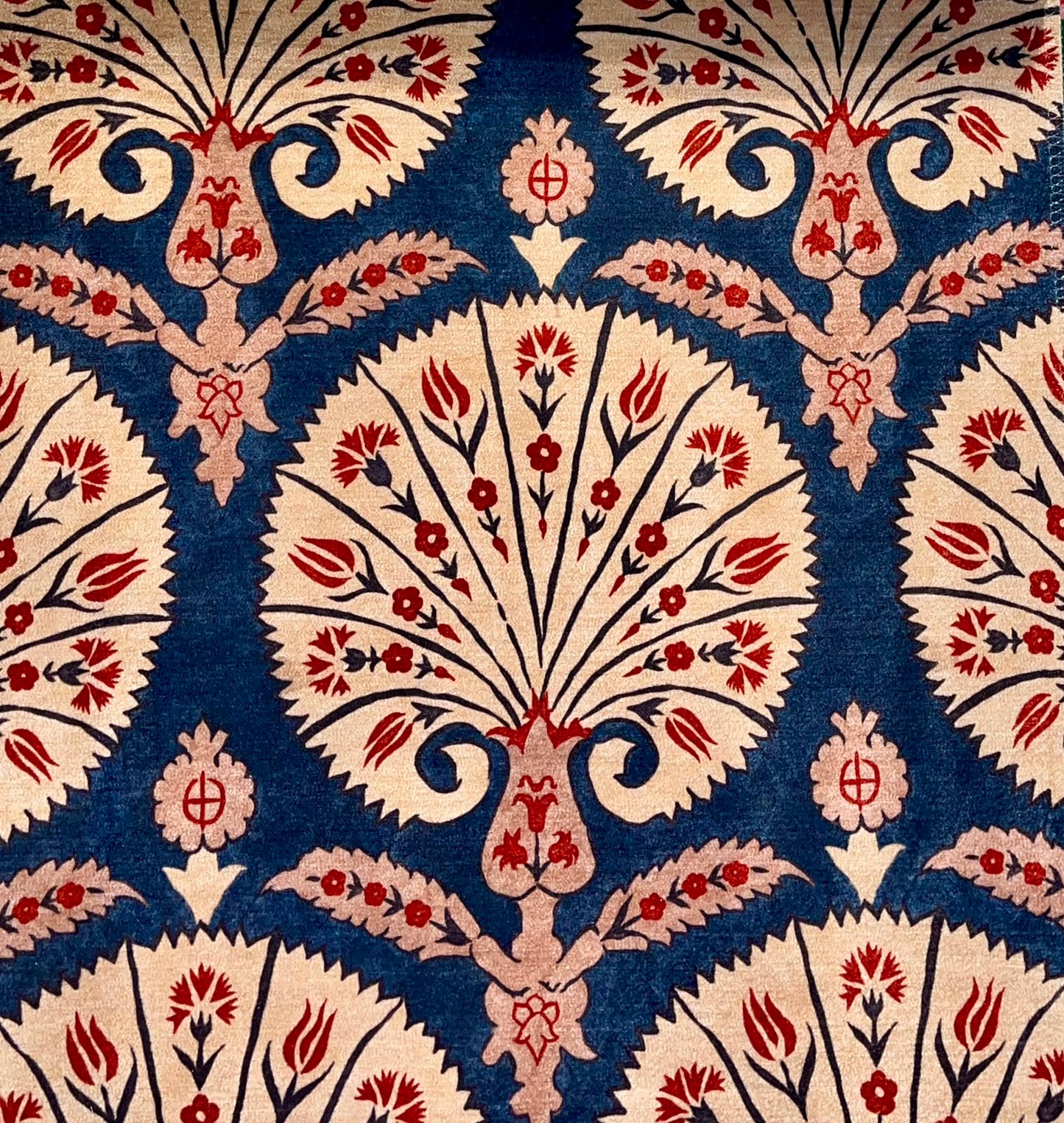 Palmette Ikat Fabric - Indigo & Red