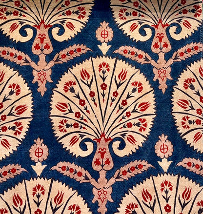Palmette Ikat Fabric - Indigo & Red