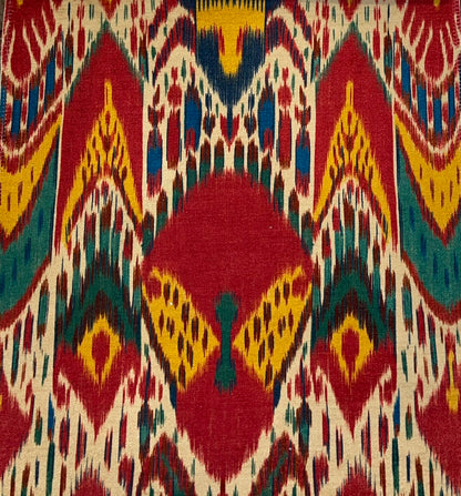 Crest Ikat Fabric - Crimson Multicolour