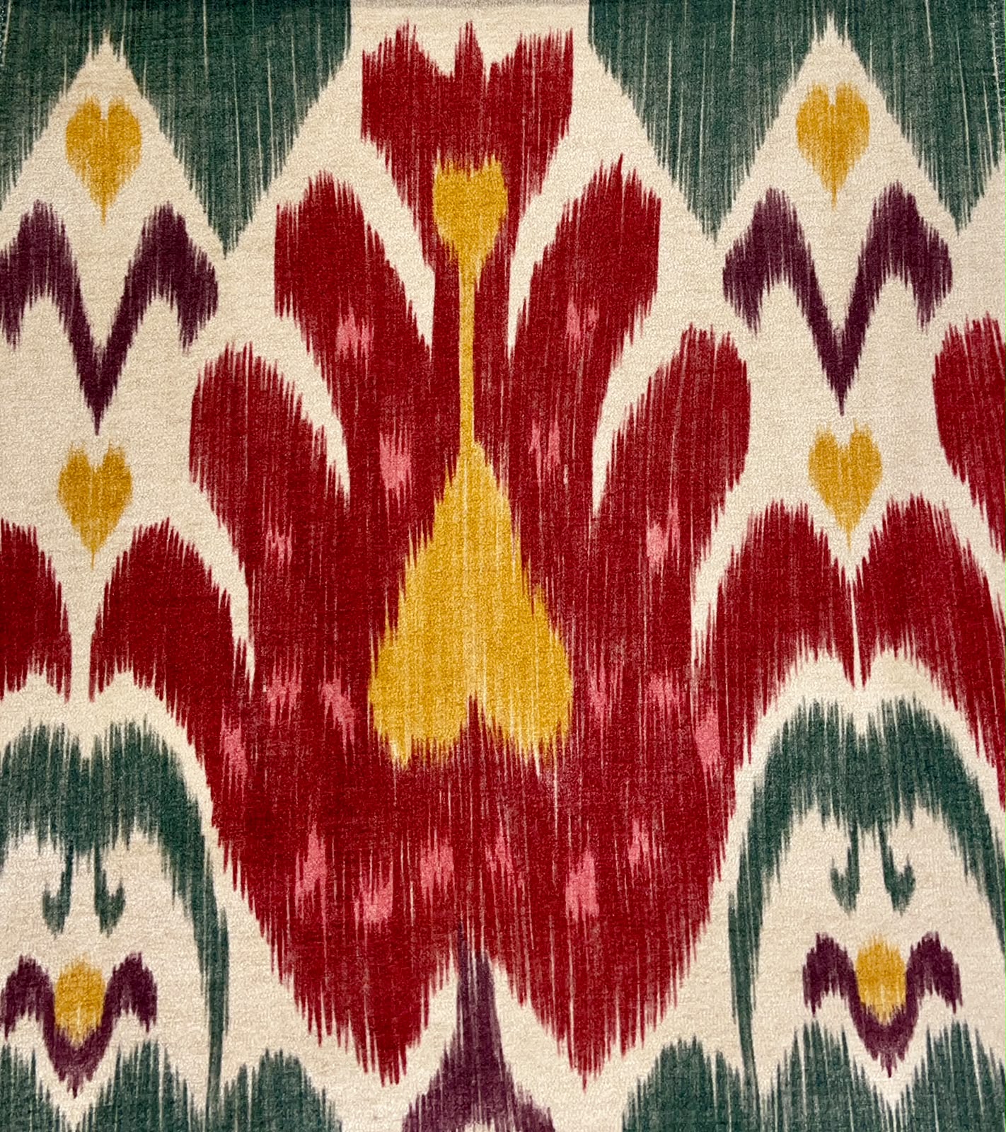 Tulip Ikat Fabric - Crimson & Forest Green