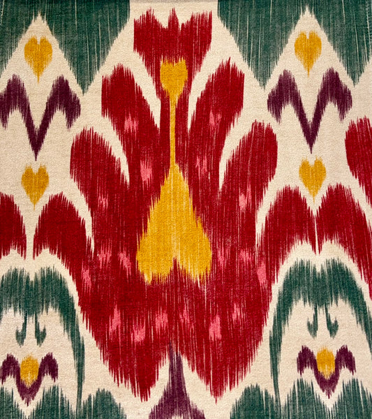 Tulip Ikat Fabric - Crimson & Forest Green