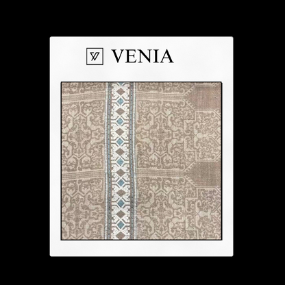 piece of curtain and upholstery fabric on a 'VENIA' monogrammed mockup