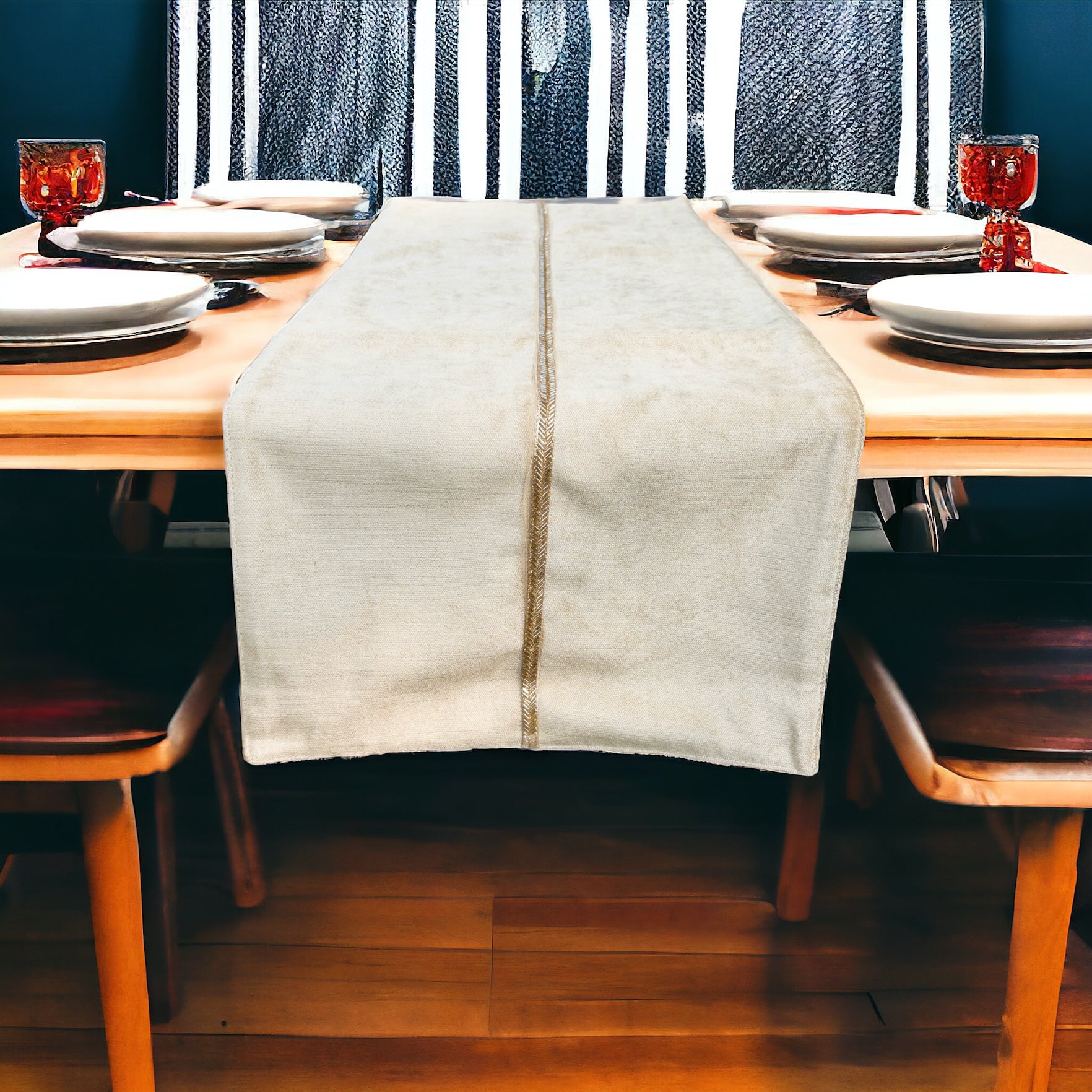 Formal table runner, placed on a dining table