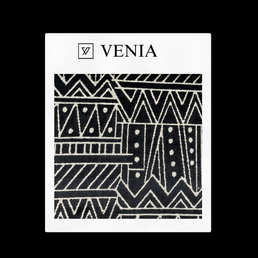 piece of curtain and upholstery fabric on a 'VENIA' monogrammed mockup