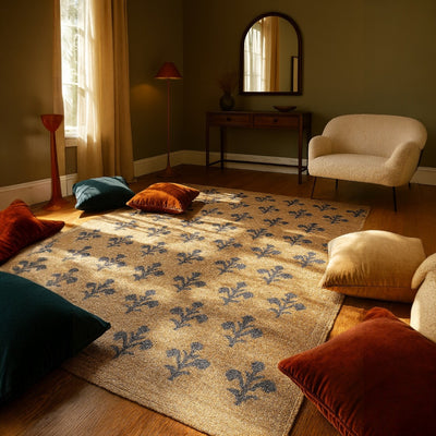 Flora Code Rug - Blue/Beige