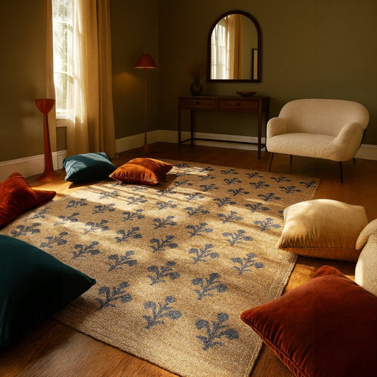 Flora Code Rug - Blue/Beige