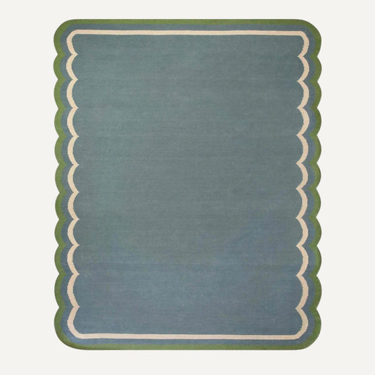 Nelly Rug - Blue with Sage & Ivory Scallops