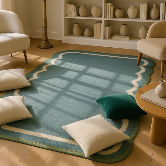 Nelly Rug - Blue with Sage & Ivory Scallops