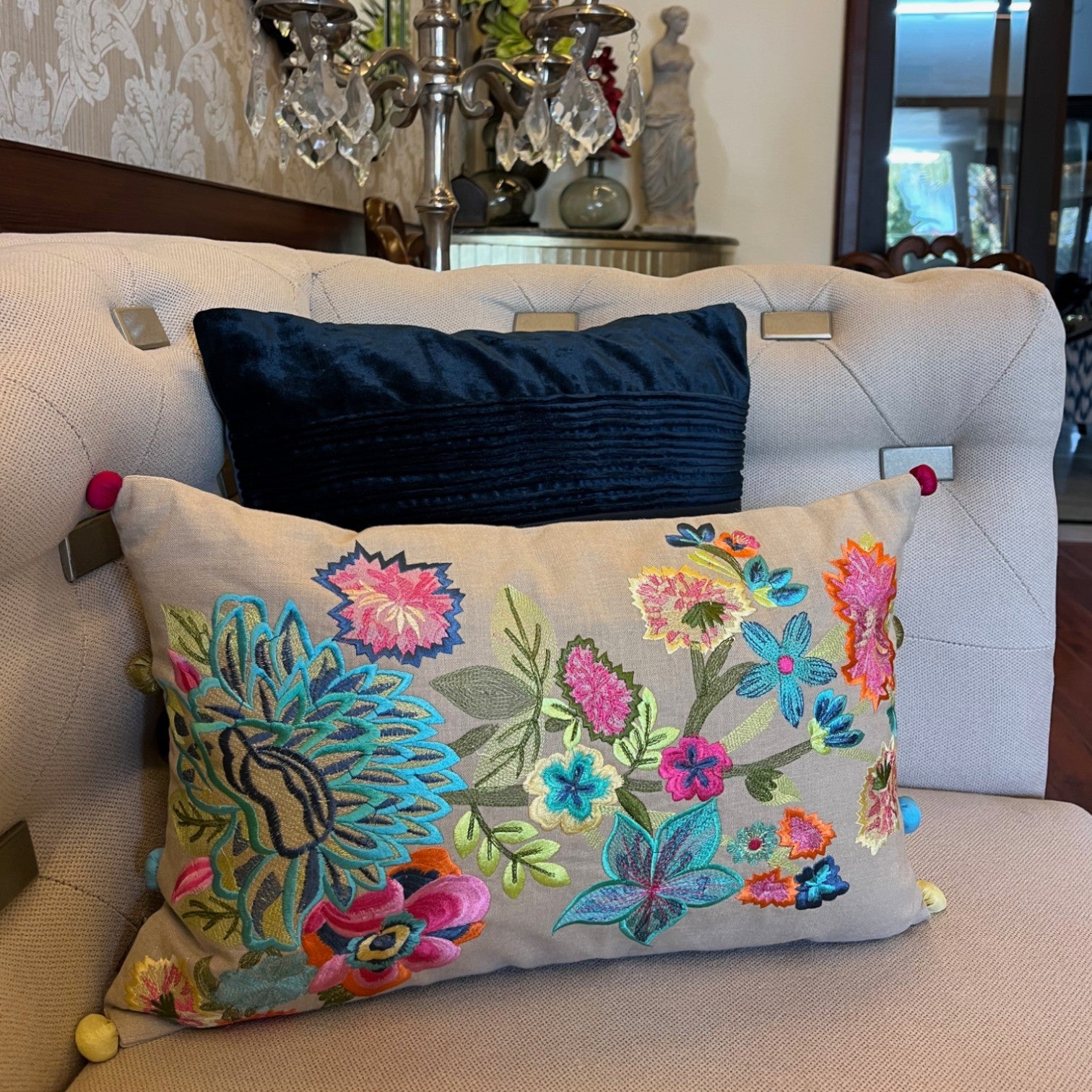 Floral Cushion cover on a sofa