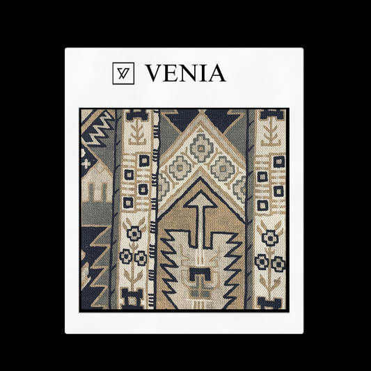 piece of curtain and upholstery fabric on a 'VENIA' monogrammed mockup