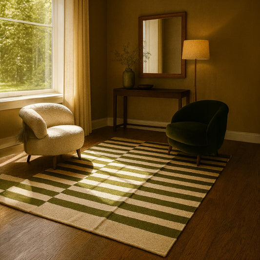 Checkmate Stripe Rug - Emerald & Ivory