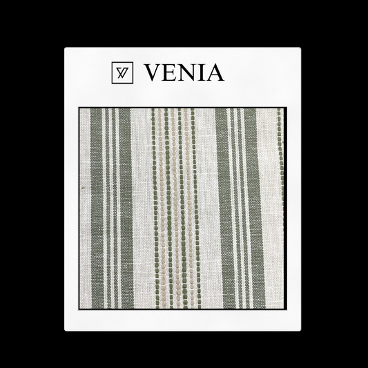 piece of curtain and upholstery fabric on a 'VENIA' monogrammed mockup