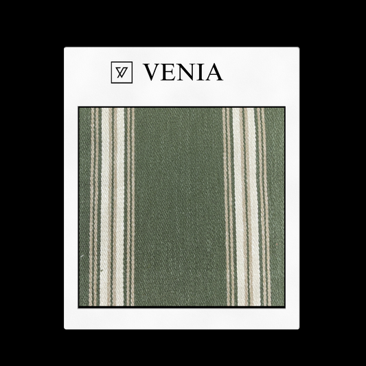 piece of curtain and upholstery fabric on a 'VENIA' monogrammed mockup