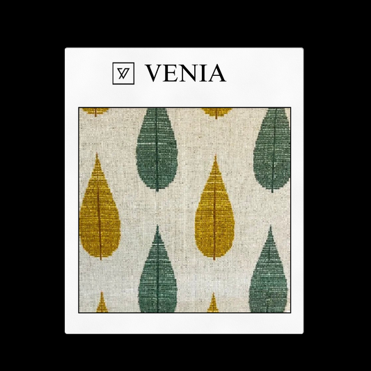 piece of curtain and upholstery fabric on a 'VENIA' monogrammed mockup