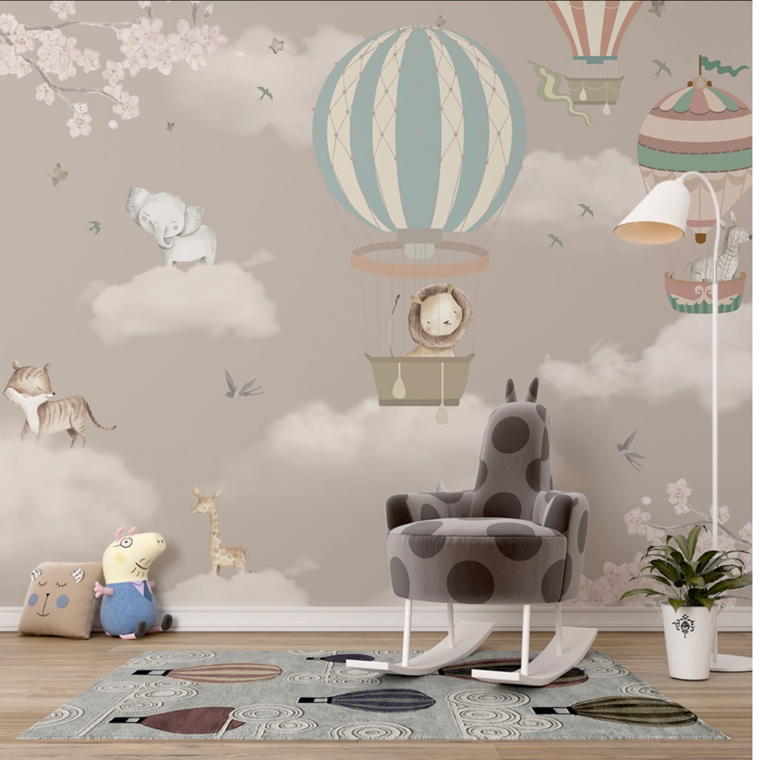a kids playroom adorned with a kiddy wallpaper