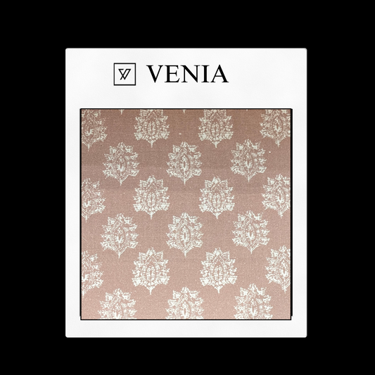 piece of curtain and upholstery fabric on a 'VENIA' monogrammed mockup