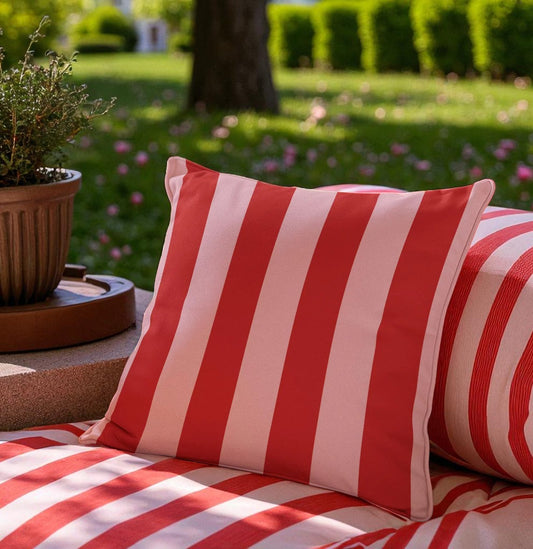 Patio Stripes Fabric - Candy Red & Pink