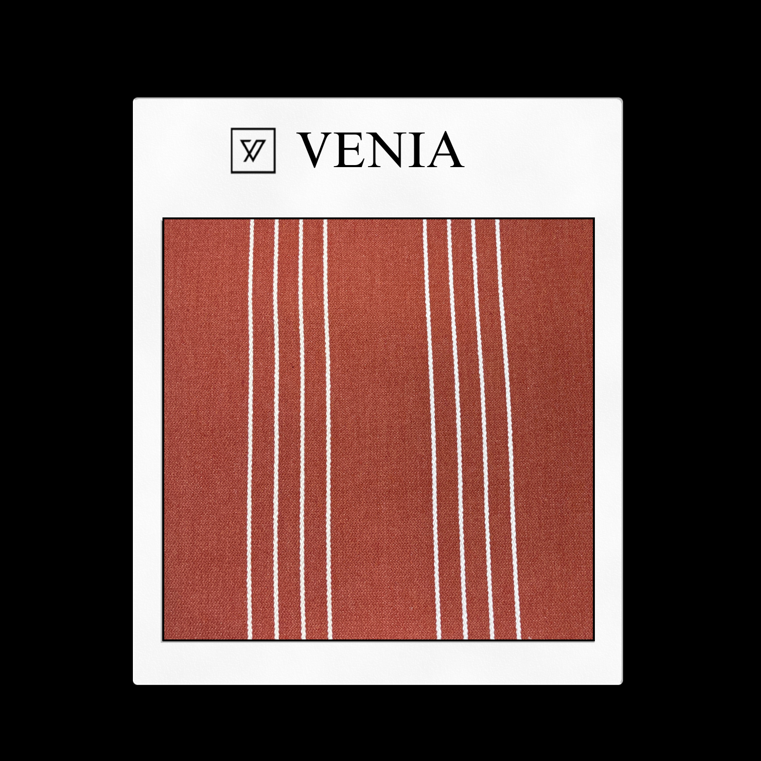 Classic red and white striped fabric, creating a sophisticated and versatile design for curtains, blinds, cushions, and more.piece of curtain and upholstery fabric on a 'VENIA' monogrammed mockup
