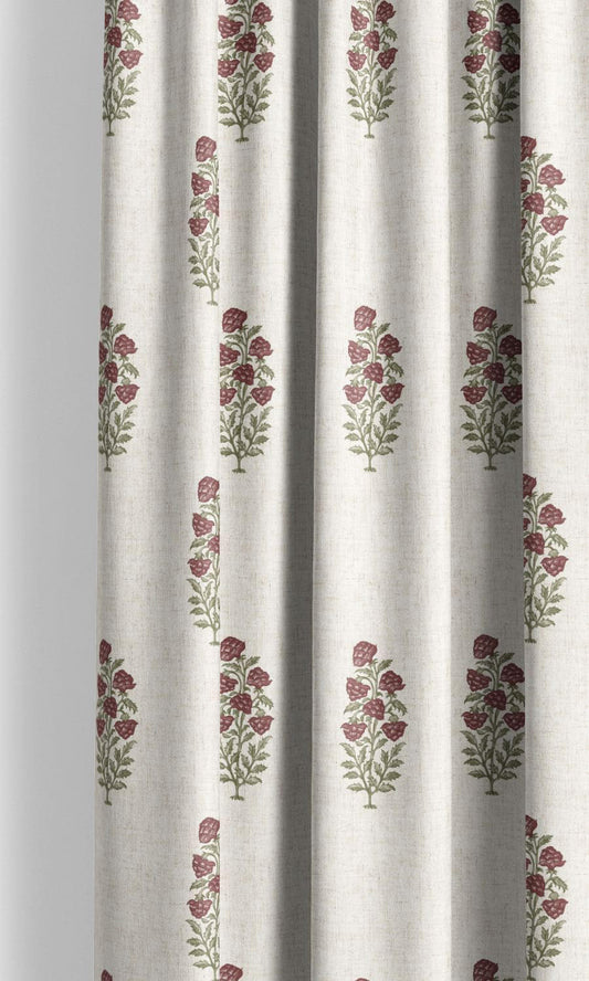 Floral Reverie - Sheer White Linen Curtains - Crimson Flowers