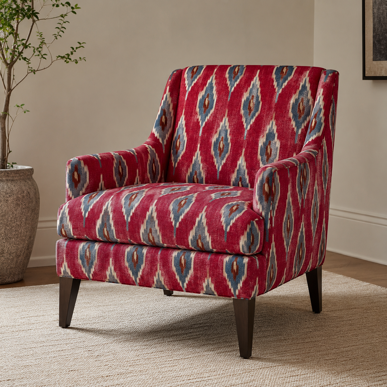 Everyday Ikat Fabric - Crimson & Slate
