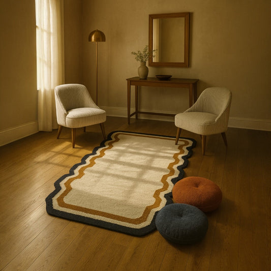 Nelly Rug - Ivory with Black & Brown Scallops