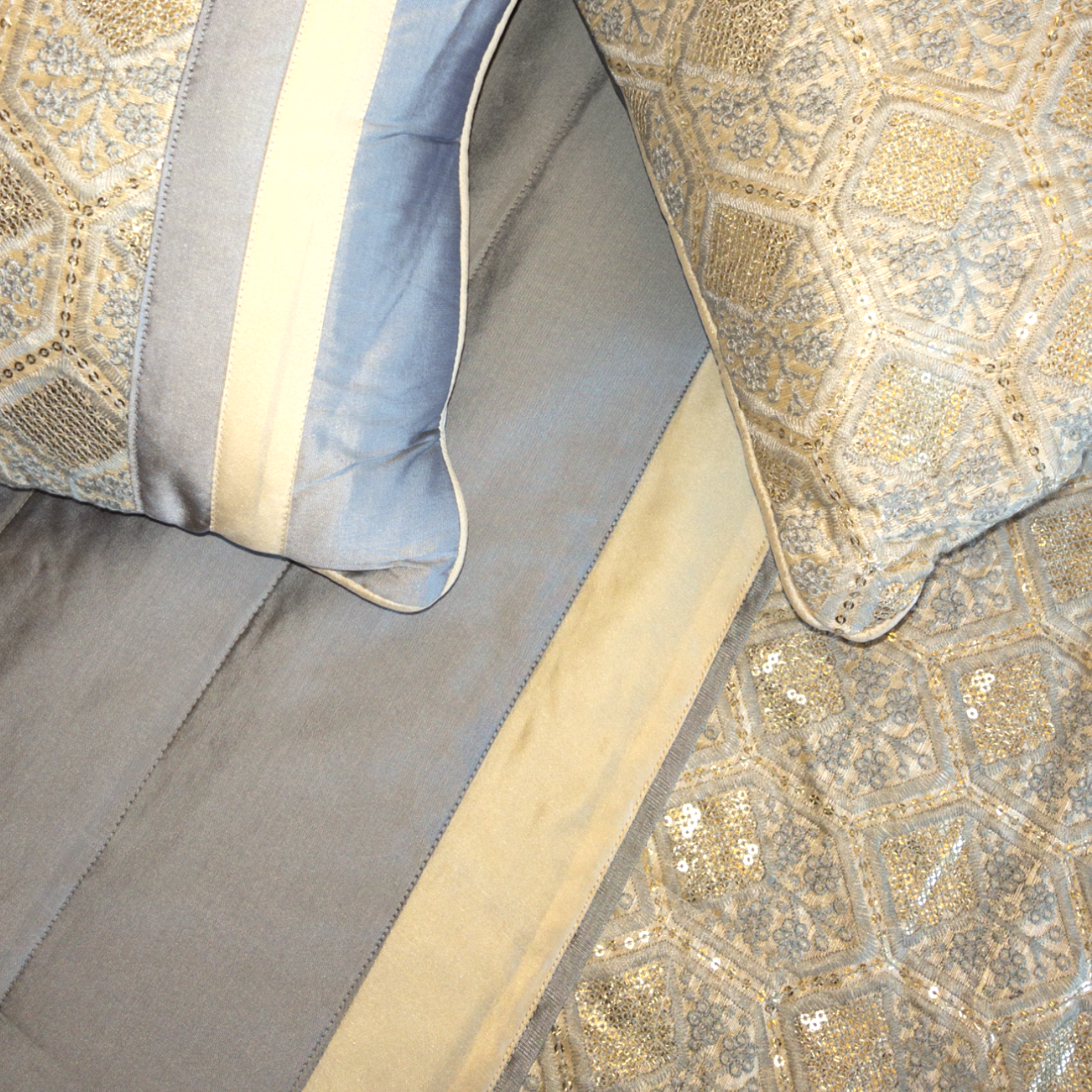 close up of silk bedcover 