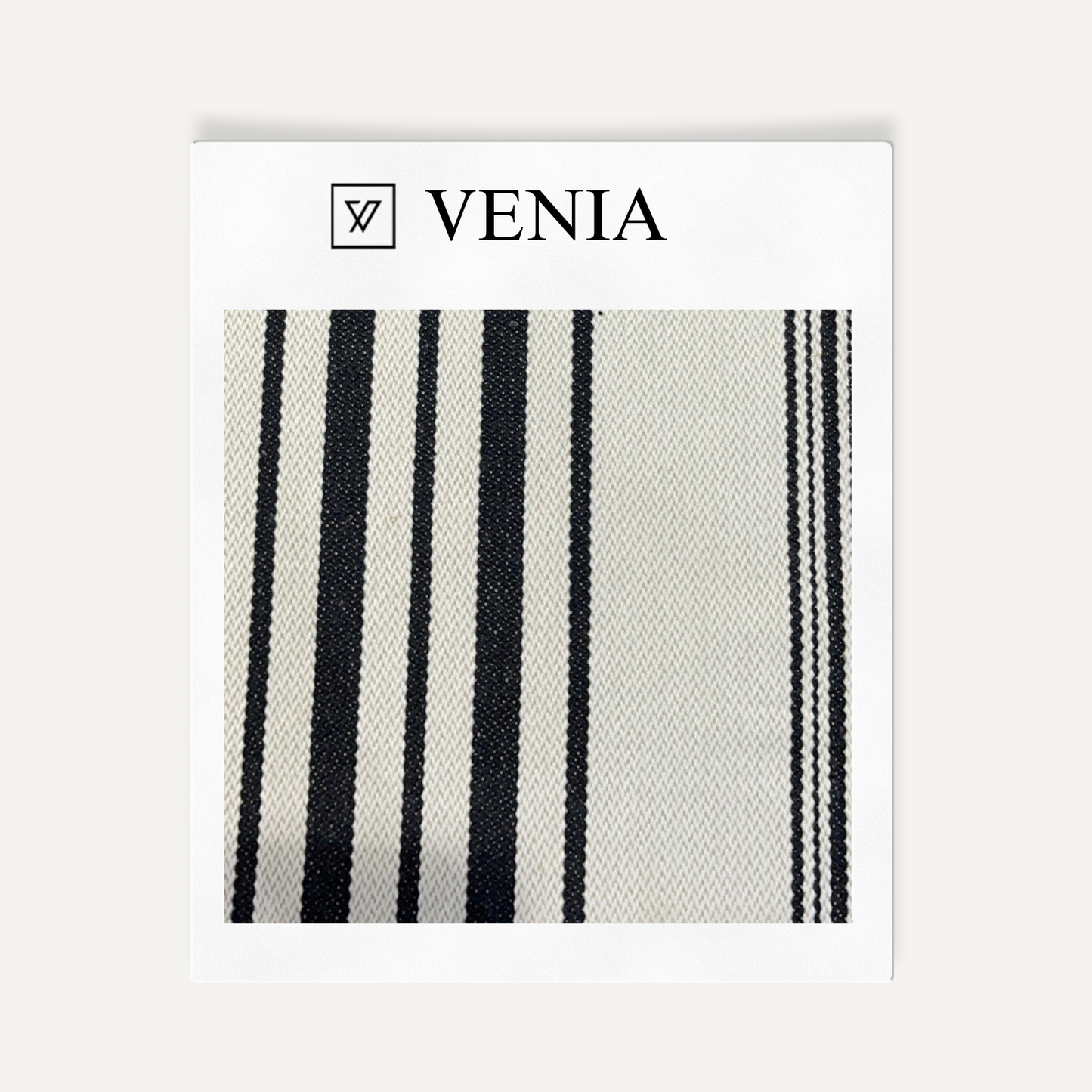 Abstract rhythm stripe black and white upholstery fabric swatch by Venia Home