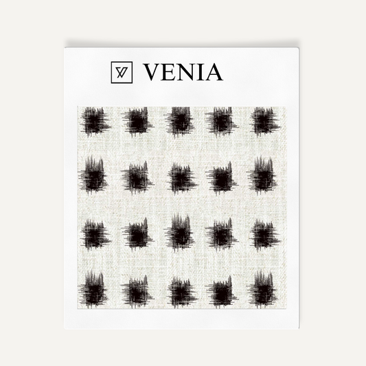 Ivory and black atelier dot upholstery fabric swatch by Venia Home