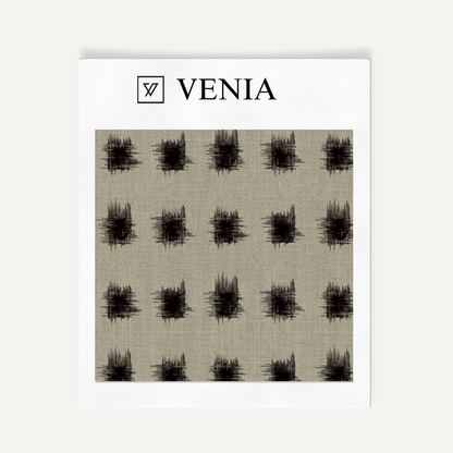 Taupe and black atelier dot upholstery fabric swatch by Venia Home