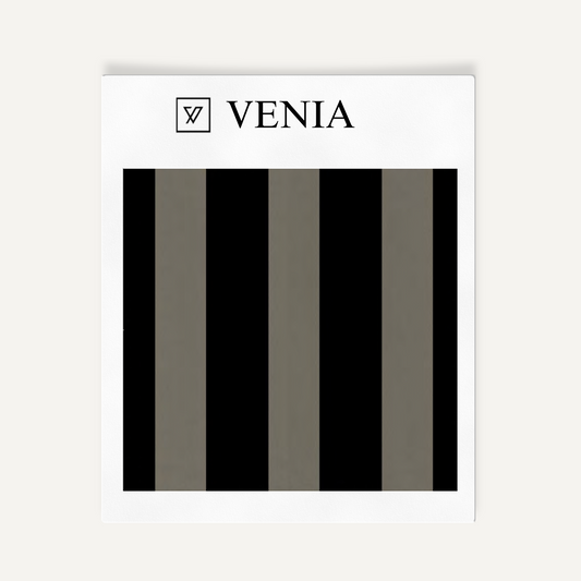 Black and graphite atelier stripe velvet upholstery fabric swatch by Venia Home