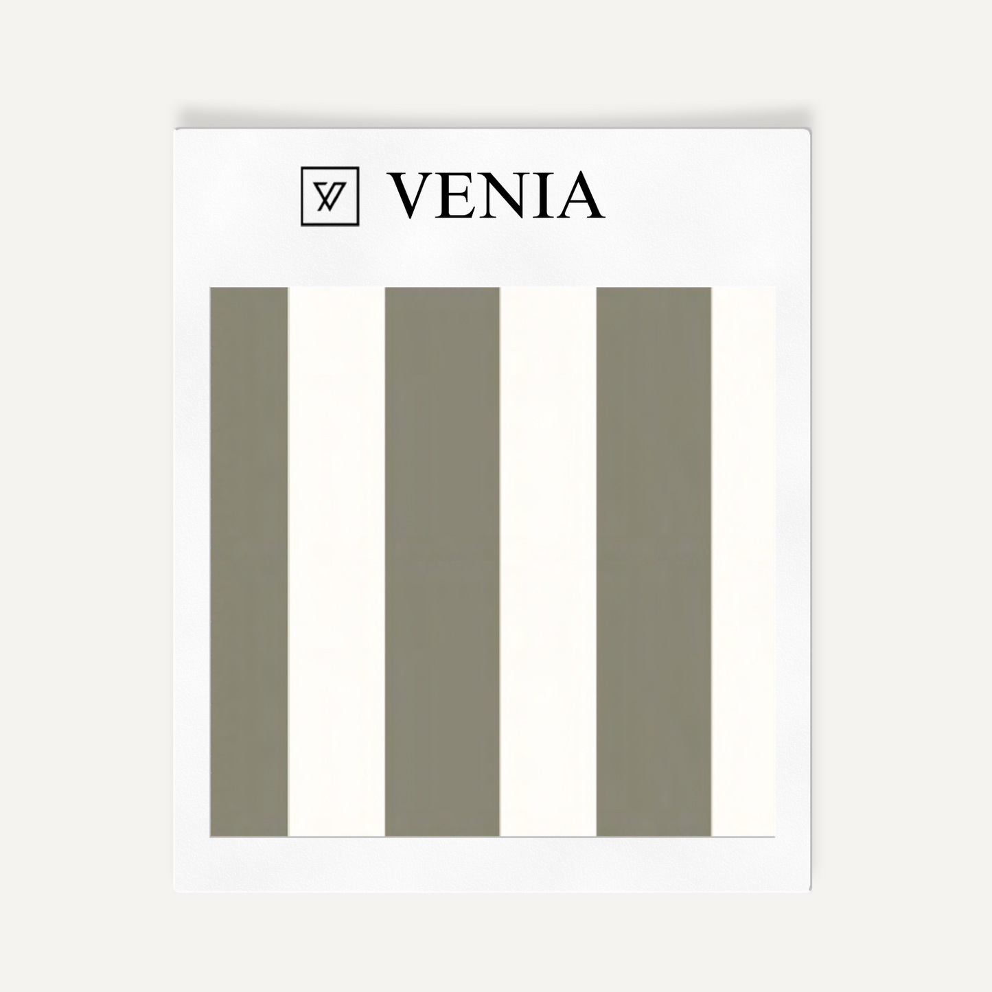 Ivory and khaki atelier stripe velvet upholstery fabric swatch by Venia Home