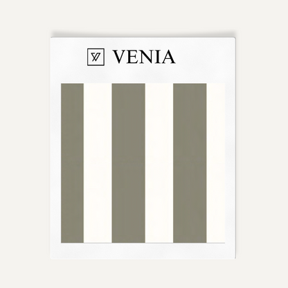 Ivory and khaki atelier stripe velvet upholstery fabric swatch by Venia Home