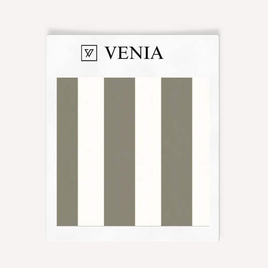 Ivory and khaki atelier stripe velvet upholstery fabric swatch by Venia Home