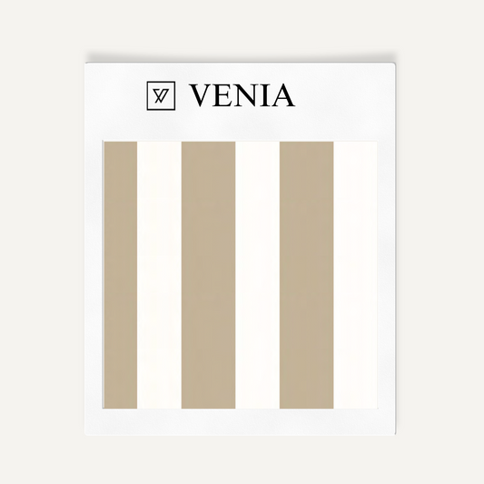 Ivory and sand atelier stripe velvet upholstery fabric swatch by Venia Home