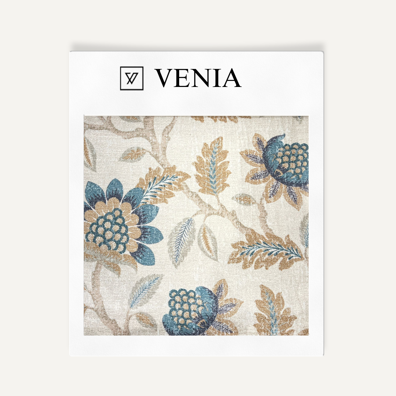 Cobalt autumn orchard upholstery fabric swatch by Venia Home