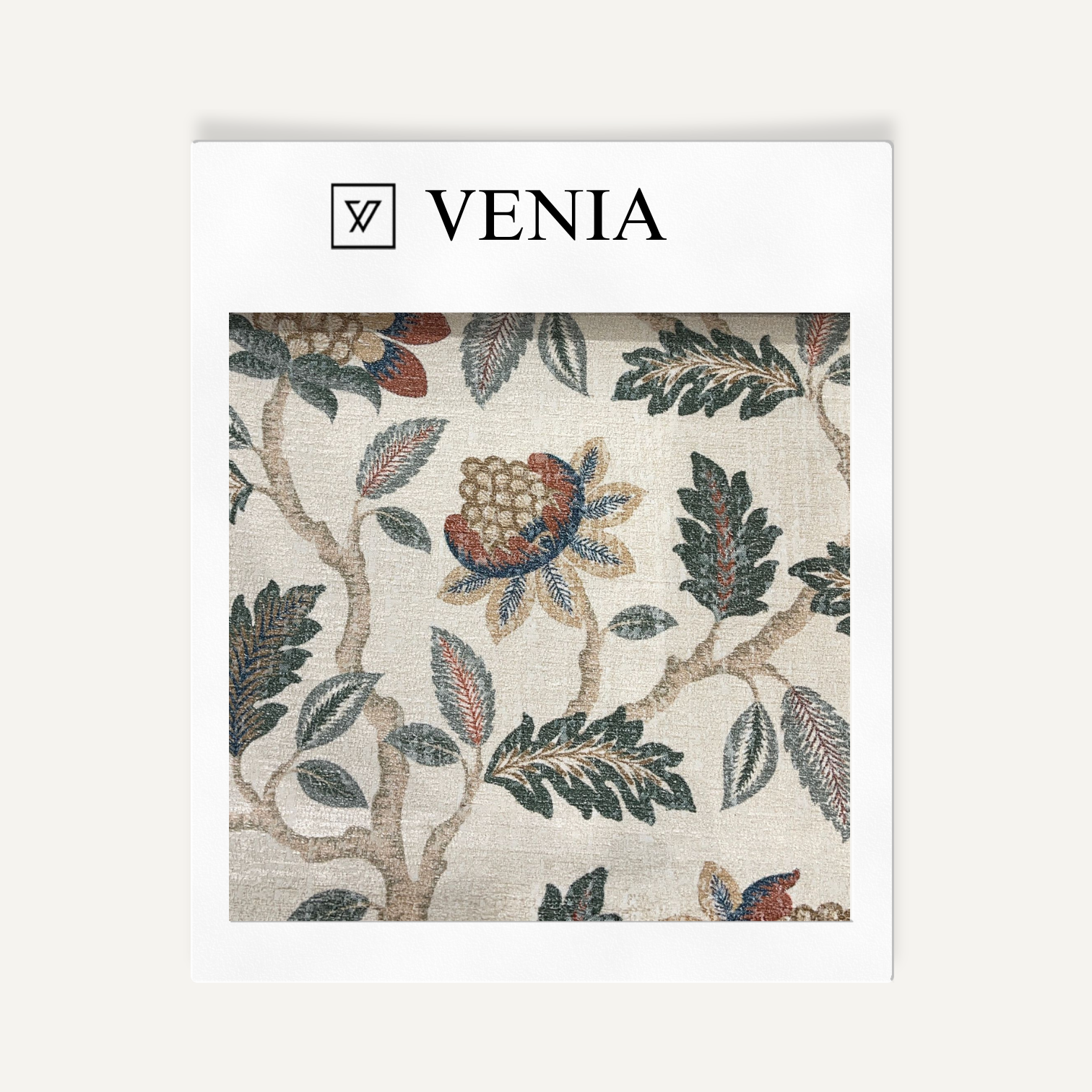 Terracotta autumn orchard upholstery fabric swatch by Venia Home