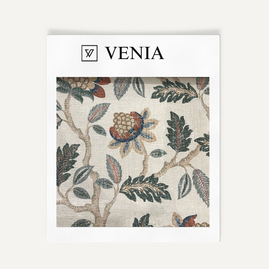 Terracotta autumn orchard upholstery fabric swatch by Venia Home