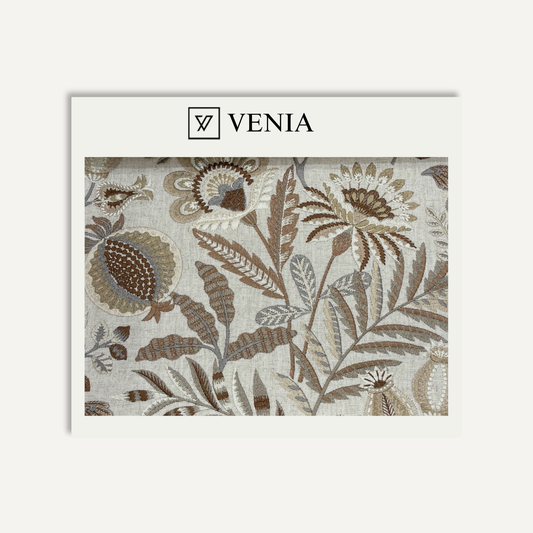 Ivory gold autumn song upholstery fabric swatch by Venia Home