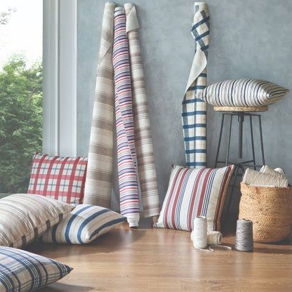 Close-up detail of blue axis vertical stripe fabric