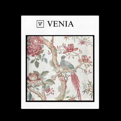 Birds of Paradise Fabric - Ivory with Crimson Details