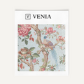 Powder blue birds of paradise upholstery fabric swatch by Venia Home