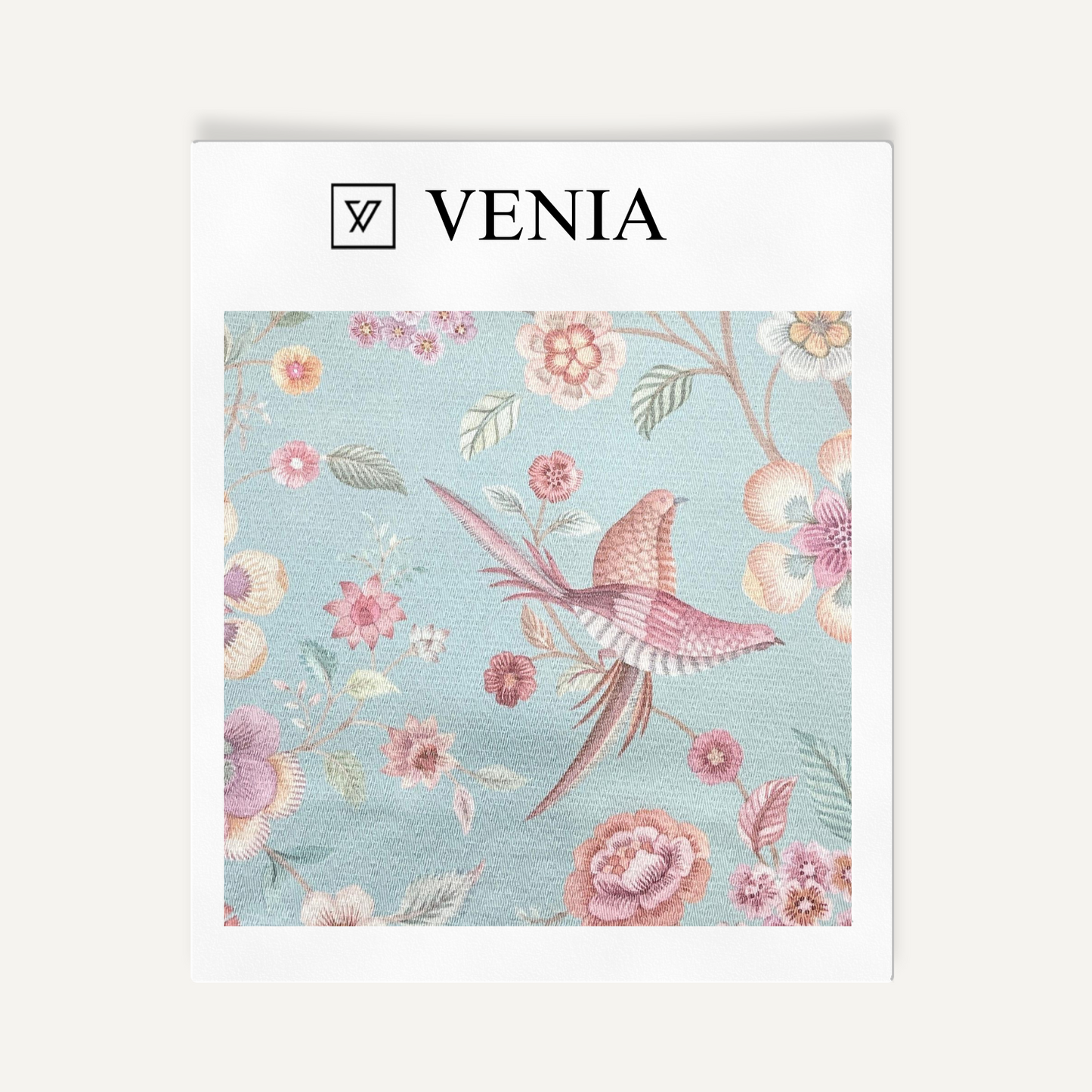 Birdsong blue mist upholstery fabric swatch by Venia Home