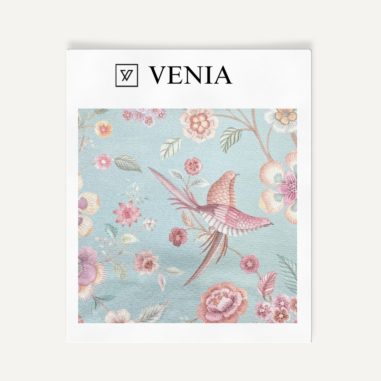 Birdsong blue mist upholstery fabric swatch by Venia Home
